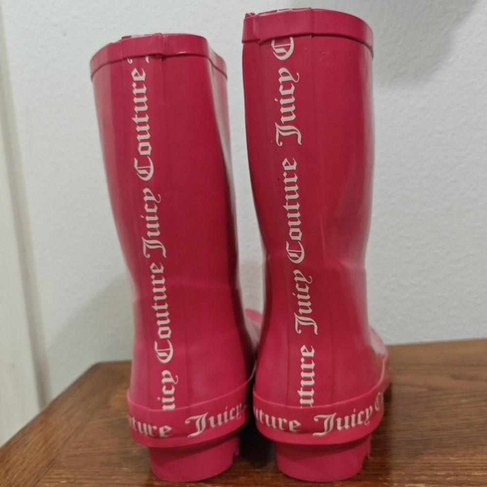 Y2K Juicy Couture Rain Boots 9 Hot Pink Barbie Barbiecore Solid Rubber - Picture 8 of 11